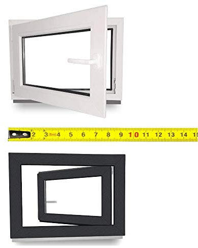Kellerfenster nach Maß - Kunststofffenster - Fenster - Sondermaße - innen weiß/außen anthrazit - DIN Links - 3-fach - Verglasung - 0,5m² - 60 mm Profil