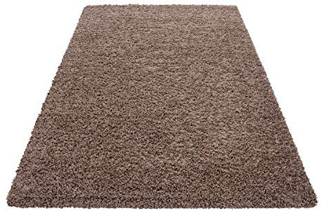 Exquisiter Hochflor-Teppich - Weich, Flauschig und Pflegeleicht, Rundes Design für EIN Gemütliches Wohnzimmer Ambiente, Premium Shaggy Flokati Teppich, Größe:80 x 150 cm, Farbe:Mocca