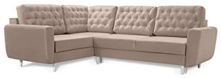 Robin Linda Ecksofa mit Schlaffunktion 2X Bettkasten Kissen Sofa L-Form Schlafsofa Freistehende Eckcouch Schlafcouch Wohnzimmermöbel Wohnlandschaft Beige