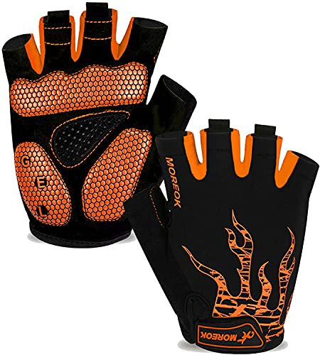 BIKINGMOREOK Fahrradhandschuhe Radhandschuhe Herren Damen Halbfinger Atmungsaktiv Radsporthandschuhe,5MM SBR Gel Stoßdämpfende rutschfeste MTB Mountainbike Handschuhe Unisex-Orange-L