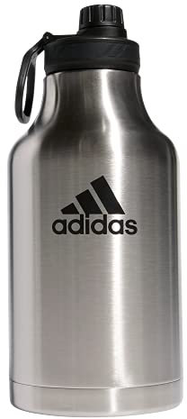 adidas 2 Liter Metall-Wasserflasche, warm/kalt, doppelwandig, isoliert, 18/8 Edelstahl, Edelstahl/Schwarz, 62 Ounces