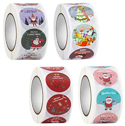 2000 Stück Weihnachtsaufkleber Rolle, Weihnachtsaufkleber Rund Etiketten, Merry Christmas Etiketten Selbstklebend Rollen Stickers, für Geschenkverpackungen, Weihnachtsdekoration