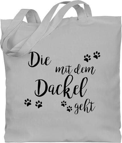 Shirtracer Baumwolltasche - Sprüche Statement - Die mit dem Dackel geht schwarz - Unisize - Hellgrau - statements jutebeutel aufschrift tasche spruch