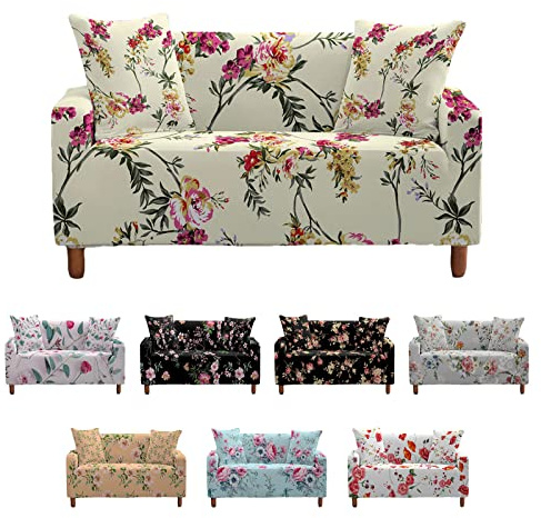 Mateju Sofabezug Stretch 1/2/3/4 Sitzer, 3D Blumen Antirutsch Sofaüberwürfe Ecksofa Spannbezug L Form Sofa Couchbezug Sesselbezug für Wohnzimmer Wohnkultur (Rosen Tuschemalerei,3-Sitzer 190-230cm)