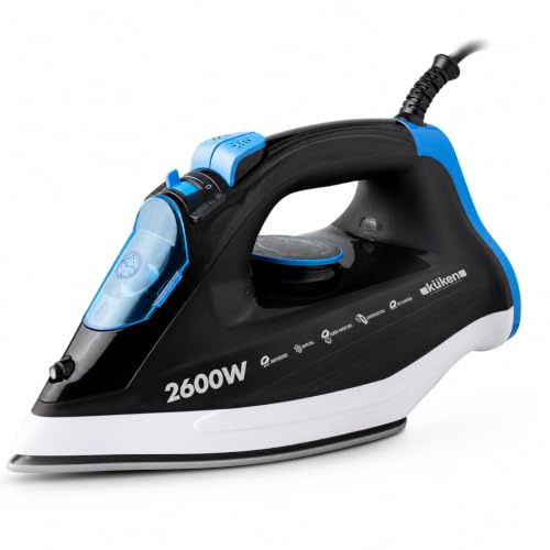KUKEN Plancha Vapor 2600W Con Suela Cerámica, Plancha De Vapor Con Golpe De Vapor 140 G/Min, Vapor Vertical, Auto OFF Y Sistema Antical, Plancha Ropa Profesional