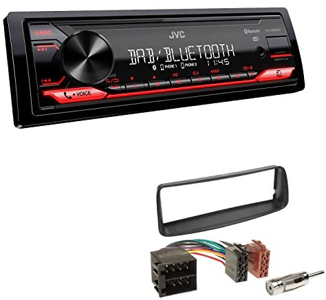 JVC KD-X282DBT 1-DIN Digital Autoradio DAB+ Bluetooth USB Einbauset passend für Peugeot 206 206CC 1998-2007 schwarz