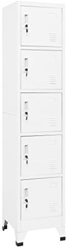 YEZIYIYFOB Schließfachschrank Weiß 38x40x180 cm Stahl Aktenschrank Werkzeugschrank Vorratsschrank Metallschrank BüRoschrank Werkstattschrank Aktenschrank AbschließBar Schrank Schmal mit 5 Fächern