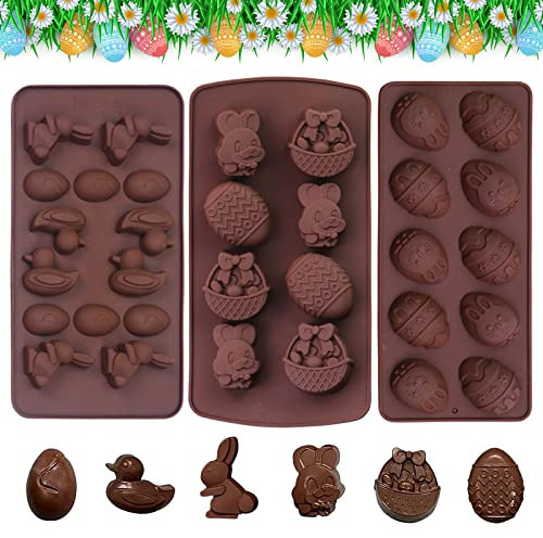 3 Stück Ostern Silikon Schokoladenformen, Schokoladenform Osterhase Ostereier, Kaninchenform Kuchen Schokoladenform Set für Schokolade Süßigkeiten Schokoladenkuchen Backformen (B)