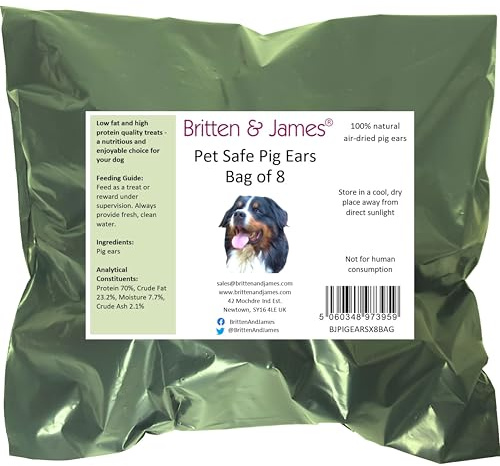 8 Large Pigs Ears for Dogs (Refill Bag) by Britten and James