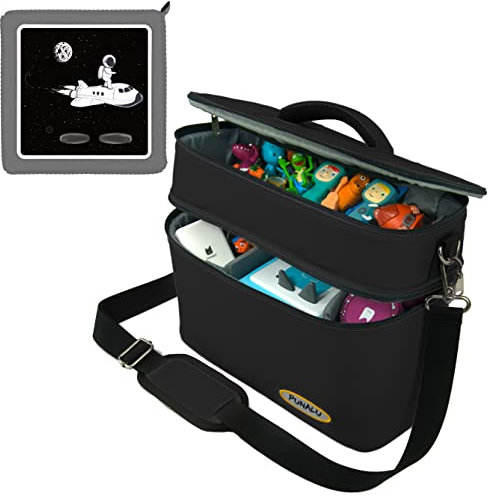 PUNALU große Tasche für Toniebox inkl. Schutzfolie passend für Toniebox, Platz für 68 Tonies, Set Toniebox Tasche + Toniebox Aufkleber (Astronaut 2 schwarz)