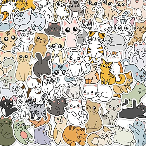 Bric Dodo 60 Stück Katze Aufkleber Auto Laptop Telefon Gitarre Skateboard Motorrad Fahrrad Cat Stickers Set Vinyl Wasserdicht Aesthetic Aufkleber für Jugendliche Kinder Erwachsene