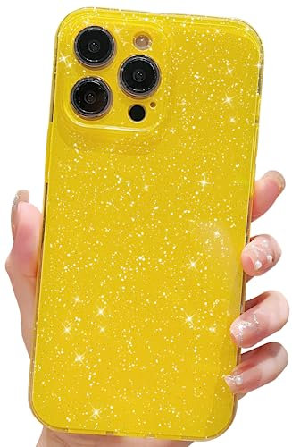 Finyosee Compatible with iPhone 14 Pro Max Case 6.7 inch, Cute Neon Bright Color,Glitter Bling Thin Slim Shockproof Silicone Sparkly Case, Soft TPU Phone Case for Women Girl-Yellow