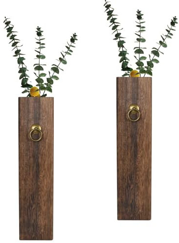 2 Stück Holz Vase Wand, Blumenvase Rustikal, Tischvase Holz, Hängende Vase für Getrocknete Blumen Zweige Pampasgras Künstliche Pflanzen, Wanddekoration für Zimmer Party Weihnachten Hochzeit