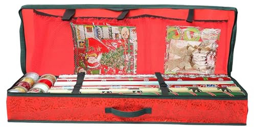 1ABOVE Christmas wrapping paper storage case | Storage case for all your gift-wrapping supplies | Velcro straps | Gathered all gift-Wrapping Supplies in one place | Size: 82x34x13cm (A)