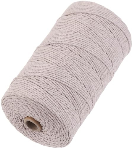 GOHOHOF Macrame Cord 2mm x 382yards Natural Macrame Cotton Rope Colored Macrame Rope Soft Cotton Cord Macrame Supplies Craft Rope Macrame Yarn for Plant Hanger Wall Hanger Dreamcatcher(Warm Gray)