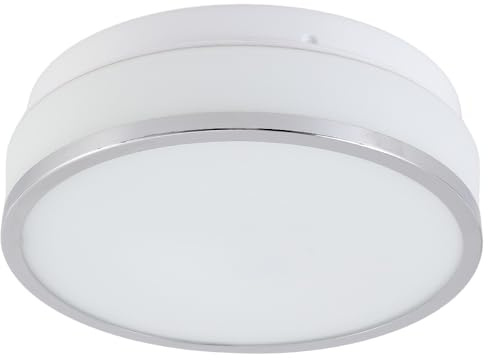 Britalia Polished Chrome & White Glass Bathroom Vintage Round Circular Flush Ceiling Light | 23cm Diameter | 1 x ES E27 Lamp Bulbs Required | IP44 Rated | Suitable for Outdoor Use