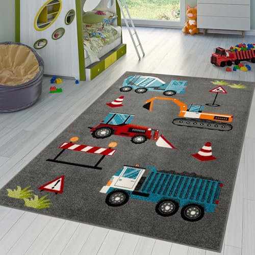 TT Home Kinderzimmerteppich Teppich Junge Mädchen Kinderteppich Baby Soft Mit Autos, Farbe:Grau Rot Blau, Größe:80x150 cm