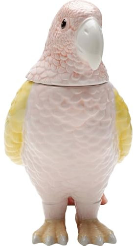 Kare Design Deko Dose Exotic Bird Giallo, Rosa/Gelb, Handbemalt, Keramik Glasiert, Deko Figur fürs Wohnzimmer, Cookiejar, Deko Objekt fürs Wohnzimmer und Küche, 23x21x12 cm (H/B/T)