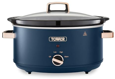 Tower T16043MNB Slow Cooker Cavaletto da 6,5 Litri con 3 Impostazioni di Calore, Manici Cool Touch, Elettrodomestici Cucina, Blu Notte e Oro Rosa