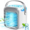 YurDoca Personal Air Conditioner, Small Desk Fan, Portable Mini USB Cooler, 3 in 1 Evaporative Conditioner with 7 LED Light/Humidifier/Purifier/3 Speeds Desktop for Home, Office, Room