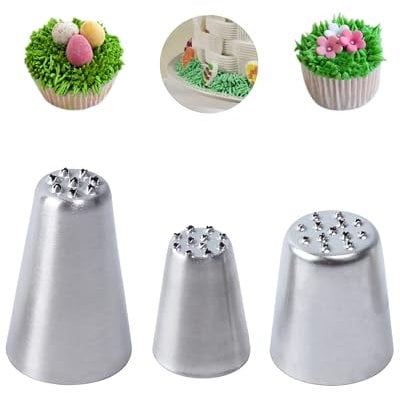 QUJUFIND 3pcs Grass Icing Nozzles Set,Cake Decorating Tips Piping Nozzles, Stainless Steel Pastry DIY Baking Tools