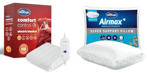Silentnight Comfort Control Electric Blanket - Heated Electric Fitted Underblanket & Airmax Super Support Pillow - Orthopedic Breathable Cooling Foam Pillow