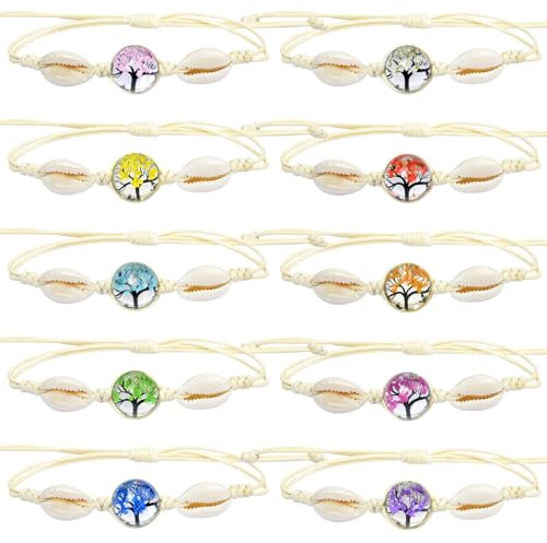 Cosswe Freundschaftsarmbänder für Mädchen,Baum des Lebens Muschel Geflochten Freundschaft Armbänder Verstellbare Freundschaftsarmband Bunte Gewebte Armbänder Handgefertigt Armband für Frauen Teenager