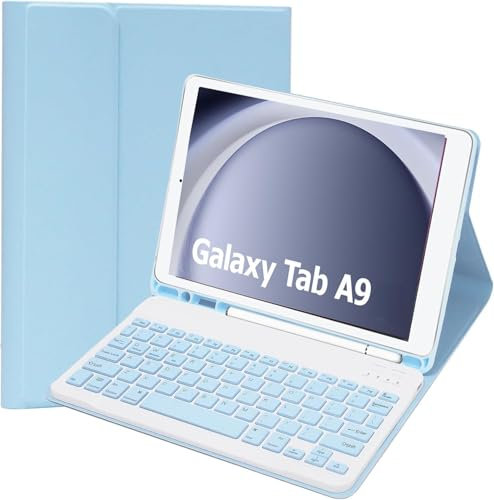 For Samsung Galaxy Tab A9 Keyboard Case, Keyboard Case for Samsung Galaxy Tab A9 8.7 2023 SM-X110/X115/X117, Slim PU Case with Magnetically Detachable Wireless Keyboard for Tab A9 (Blue)