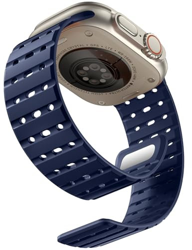 Bandletic Magnético Correa Compatible con Correa Apple Watch Ultra 2 45mm 44mm 42mm 49mm, Suave Silicona Sport Band para Apple iWatch Ultra Series 10 9 8 7 6 5 4 3 2 1 SE para Mujeres Hombres, Azul