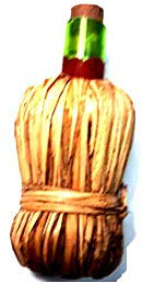 1 Glasflasche für Wein, Stroh, 5 x 2,5 cm, Art. 4 für Hirten und Krippen, von Hand gefertigt, inklusive Schlüsselanhänger