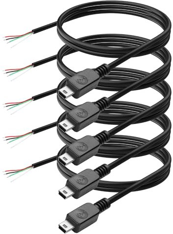 YAODHAOD Mini USB Male Pigtail Power Cable, 5V 2A to 4 Pin Open End, Easy Soldering for Equipment Installation or Replacement Repair DIY - 1M/3.3FT