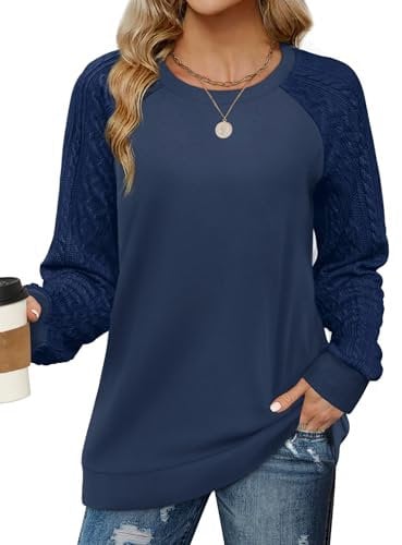 Cuptacc Haut Femme Chic Et Elegant Pull De Noel Femme Manches Longues Col Rond Tricoter Chaud Sport Bleu Foncé XXL