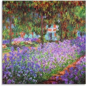Impression sur toile d'iris dans le jardin de Claude Monet par Claude Monet, art impressionniste, peinture d'œuvres d'art cool, impressions sur toile, affiches à suspendre (30 x 30 cm)