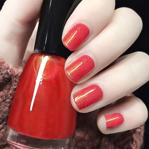 Orange Nail Polish, Golden Orange Nail Varnish, Diamond Glitter Quick Dry nail polish No UV Lamp Curing, Non-Toxic, Long Lasting, Chip Resistant, Quick Drying, At Home Manicure, Salon Manicure (7#)