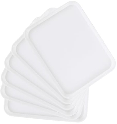 Knifefish Confezione da 6 vassoi rettangolari in plastica per caffetteria, 43 x 33,5 cm, vassoio da portata per fast food, bianco
