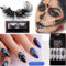 Halloween Fake Nails 24Pcs Halloween Press on Nails Short French Tip False Nails Ghost Bat Stick on Nails Acrylic Art Halloween Nails Full Cover Glue-on Nails for Women and Girls Halloween Cosplay