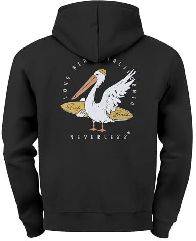 Neverless® Hoodie Backprint Pelikan Print Surfer Surfboard Rückenaufdruck Kapuzen-Pullover Männer Fashion Streetstyle Schwarz S