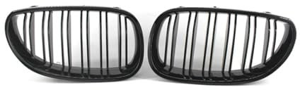 Fuicotto Auto Kühlergitter EIN Paar Carbon Fiber Grills Ersatz Kühlergrill Frontstoßstange Grill Für BM&W Für E60 E61 520i 525i 528i 5er 2003-2010 Auto-Styling(Schwarz glänzend)