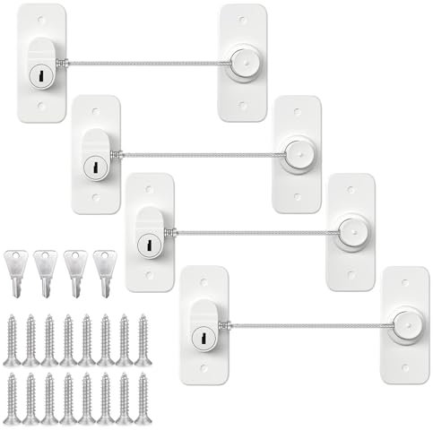 KOOSREEL Window Locks Window Safety Lock, 4 Packs Window Safety Restrictors Self Adhesive No Drilling Window Lock for UPVC, Window Restrictor Locks with Key for Childproof