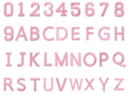 sourcing map 72 Pcs Iron on Letters and Numbers, 1.6 Inch A-Z Letter Patches and 0-9 Number Patches for Clothing Pink Iron on Numbers Small Embroidered Patches for Jacket Clothes Hat Sock DIY
