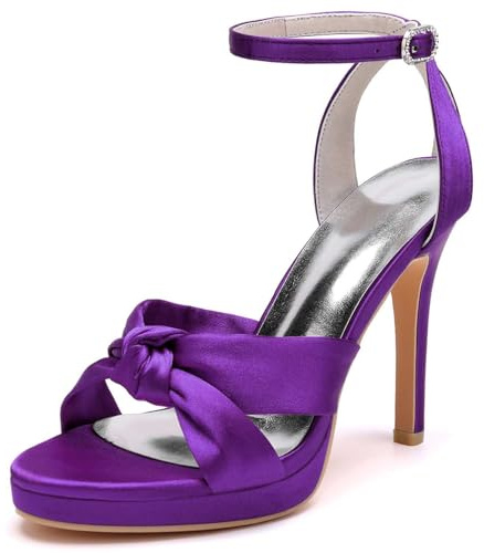 TarfiC Ladies Satin Heels Buckle Kitten Heel Low Bridal High Heel Round Toe Bridesmaid Wedding Smart Prom Party Classic Court Shoes Dark Purple