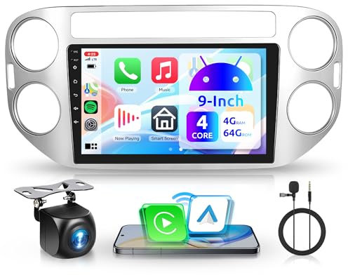 Rimoody 4G+64G Android Autoradio per VW Tiguan 2010-2015 9 Pollici HD Stereo Auto con Wireless Carplay Android Auto Navi GPS Mirror Link Bluetooth WiFi/FM/RDS/EQ/SWC/USB Telecamera Posteriore