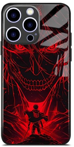 HWLHJJ Eren and Attack Titan Anime Fans Phone Case - Manga Design Pattern Glass Protective Shell for iPhone 16 Pro Max