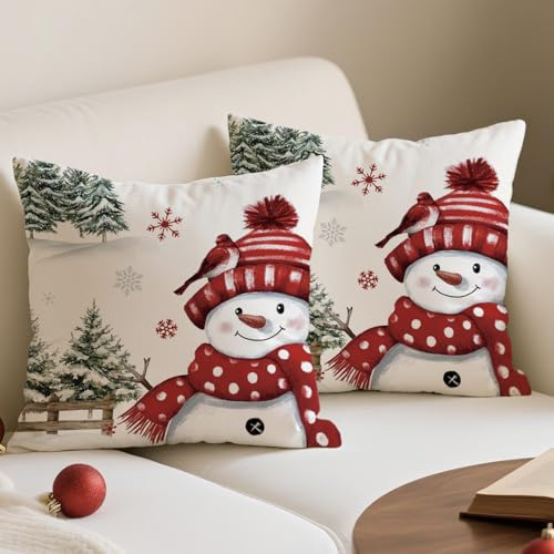 Avalune Kissenbezug 40x40 Weihnachten Rot Schneemann Kissen Kissenbezüge Grün Weihnachtsbaum Weihnachtskissen Bezüge Winter Weihnachts Kissenhüllen Weihnachtskissenbezug für Wohnzimmer Deko 2er Set