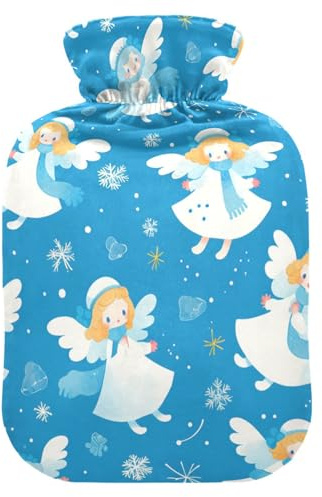 Blue Snow Angel Winter Cute hot Water Bottle with Soft Cover, 2L hot Compress Bag for Neck Shoulder Warmer, Neck Shoulder Warmer, Bolsa de agua Caliente para el Dolor