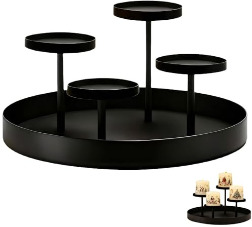 Vartegas Adventskranz Metall Schwarz Kerzenhalter: Modern Adventsgesteck Gestell Kerzentablett für 4 Stumpenkerzen - Advent Kerzenständer Deko Tablett Rund für Advent Weihnachtsdeko