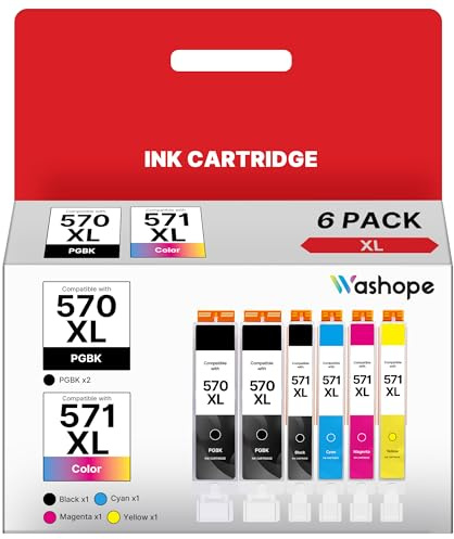 Washope 570XL 571 XL Patronen Kompatible für Canon TS5050 Druckerpatronen | für Canon Pixma MG5750 TS5000 TS5055 TS6050 TS5053 MG6850 MG5752 MG5753 MG5751 MG6852 Drucker (6er-Pack)