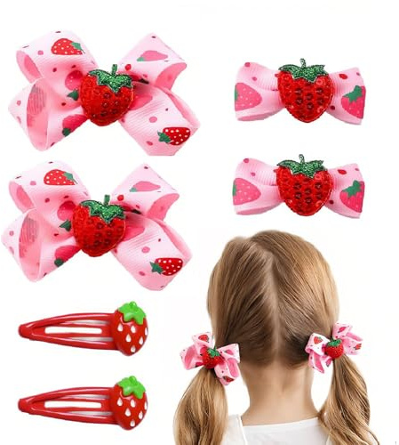 6 Pcs Kawaii-Erdbeer-Haarspangen FüR MäDchen, Rosa Haarschleifen Mit Fruchtmotiven, Allergenfreies Metall, Rutschfeste Haarspangen FüR Kleinkinder, Ideal FüR Alltag Und Partys