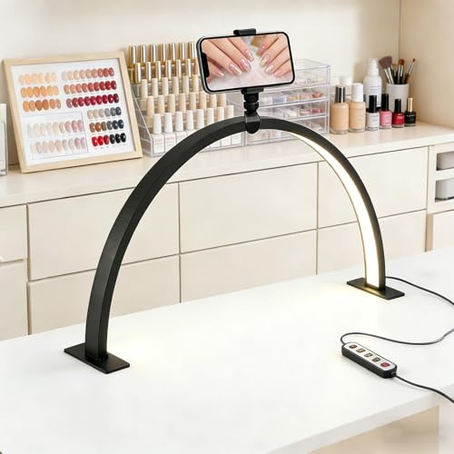 Half Moon Nail Desk Lamp, 36W 3600LM LED Manicure Light | 3 colour temps, 10 brightness levels, phone holder, 180° shadow-free, for nails lashes tattoos