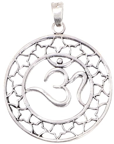 Kettenanhänger Amulett mit 'OM' Symbolik, eleganter Modeschmuck, silber